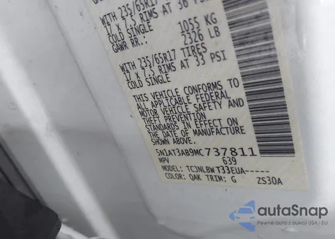 2021 Nissan Rogue S Intelligent Awd z USA, uszkodzony, nr VIN 5N1AT3AB9MC737811